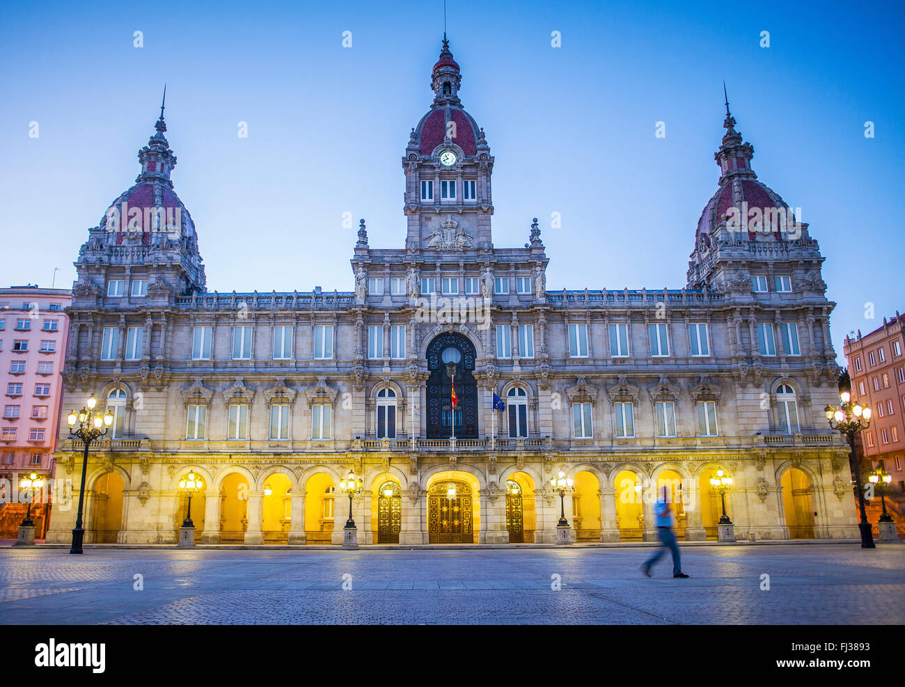 L'hôtel de ville, la place de Maria Pita, ville de La Corogne, Galice, Espagne Banque D'Images