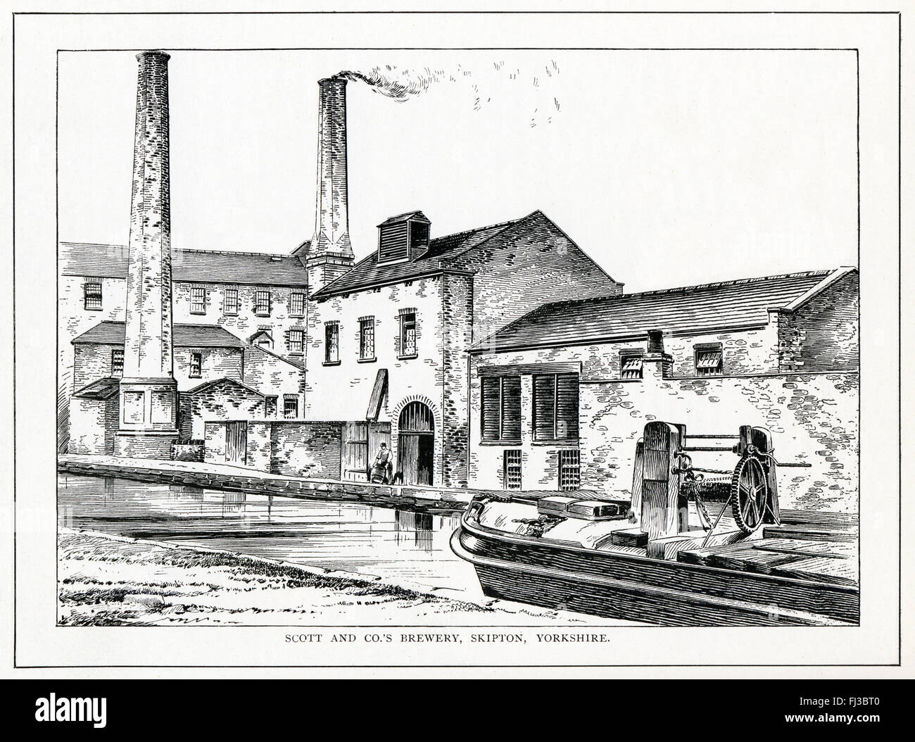 Scott & Co's Brewery, Skipton, 1890 Gravure du Yorkshire brewery fondée par Christopher Scott en 1816 par le canal de Leeds et Liverpool. Elle a été acquise par Bentleys de Woodlesford en 1902, qui a fermé la brasserie en 1904. Banque D'Images