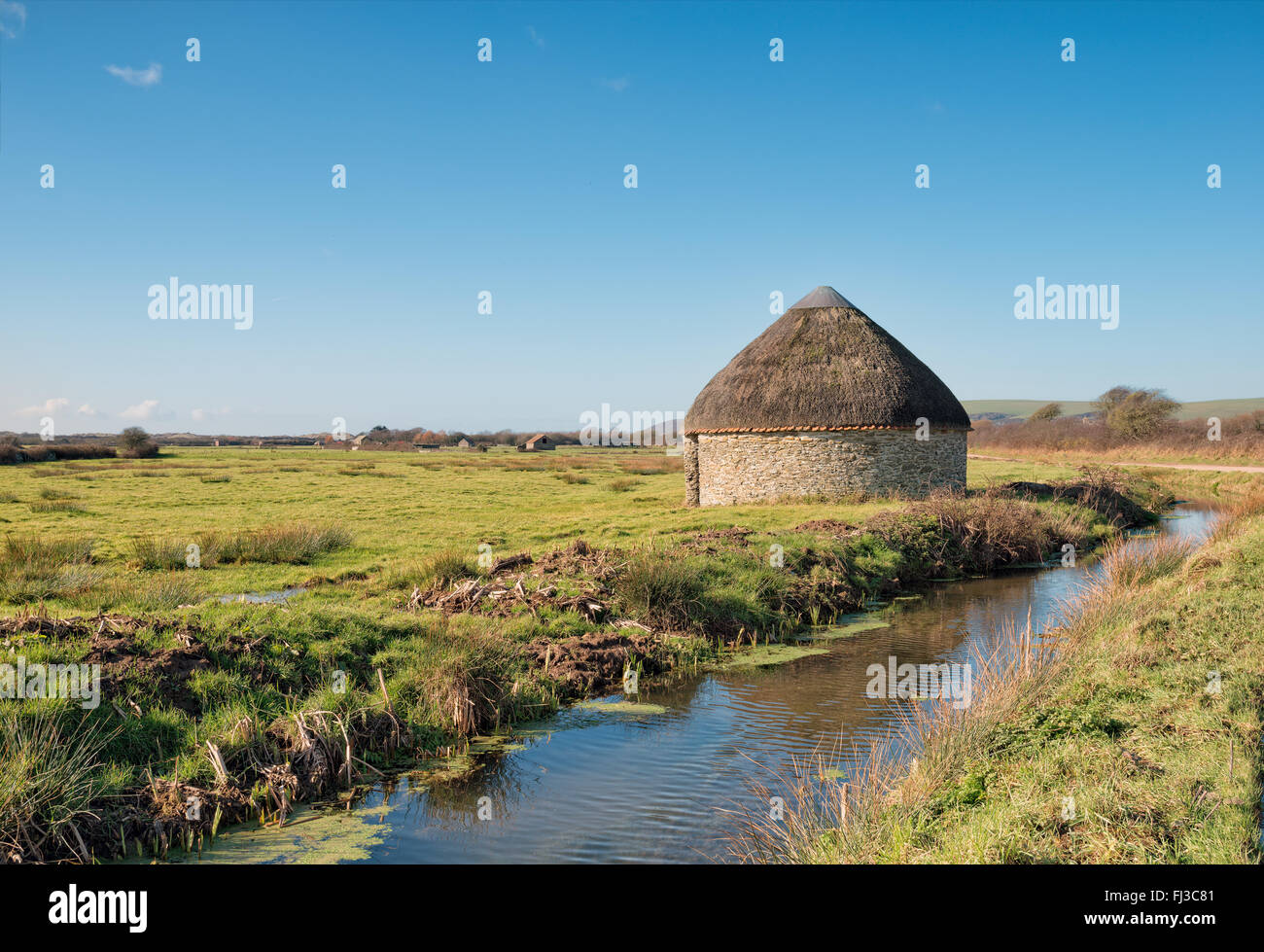 Une cabane de chaume connu comme Linhay sur Braunton Devon dans les marais près de Barnstaple Banque D'Images Une cabane de chaume connu comme Linhay sur Braunton Devon dans les marais près de Barnstaple Banque D'Images