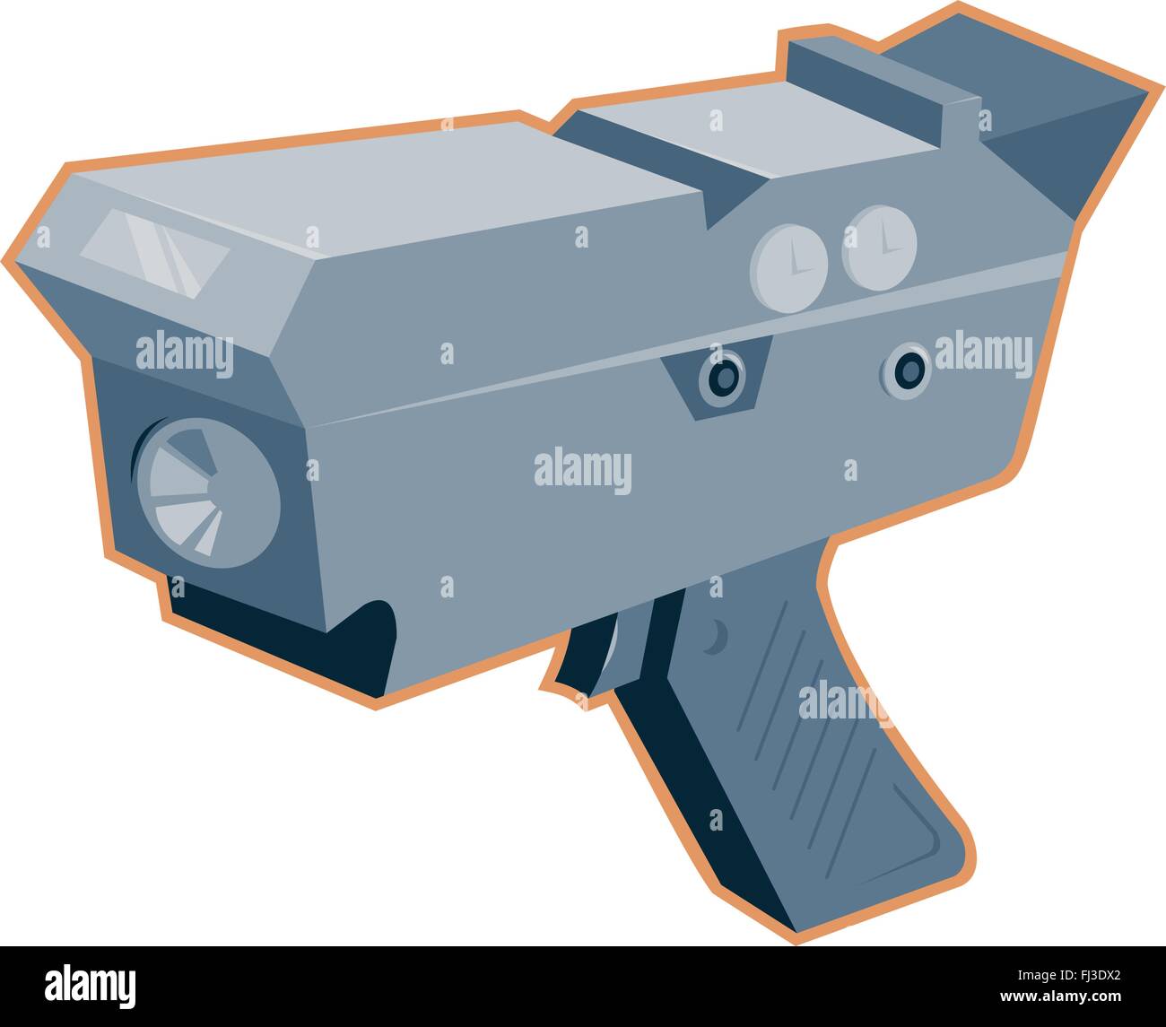 Vector illustration d'un pistolet radar radars mobiles vue d'un angle élevé fait en style rétro. Illustration de Vecteur