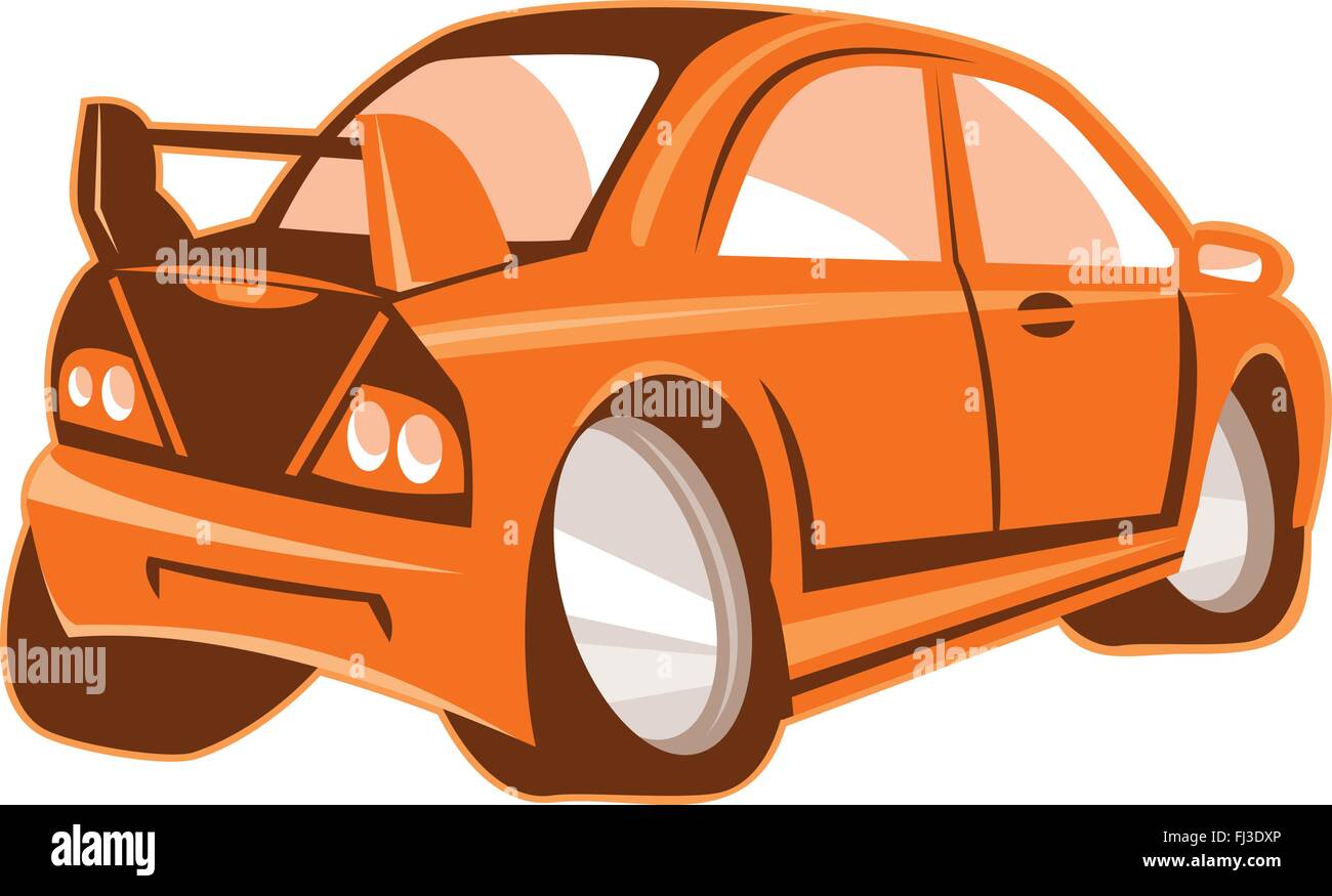 Vector illustration d'un cartoon style sports muscle car vu de l'arrière isolées sur fond blanc. Illustration de Vecteur
