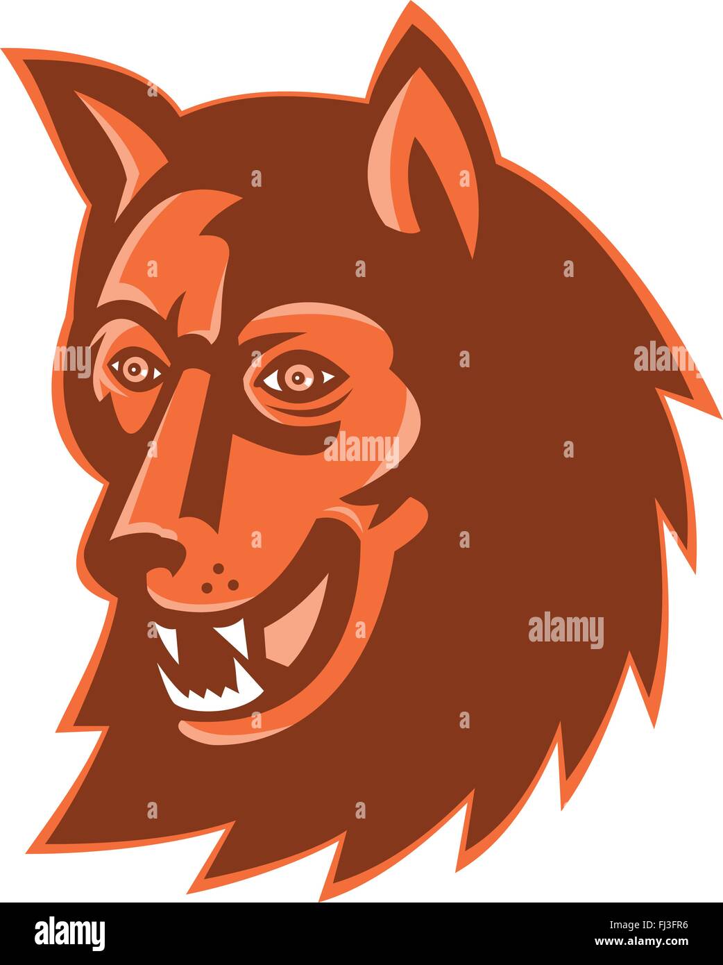 Vector illustration d'un loup à tête de chien sauvage mascot fait dans l'art déco style rétro sur fond isolé. Illustration de Vecteur