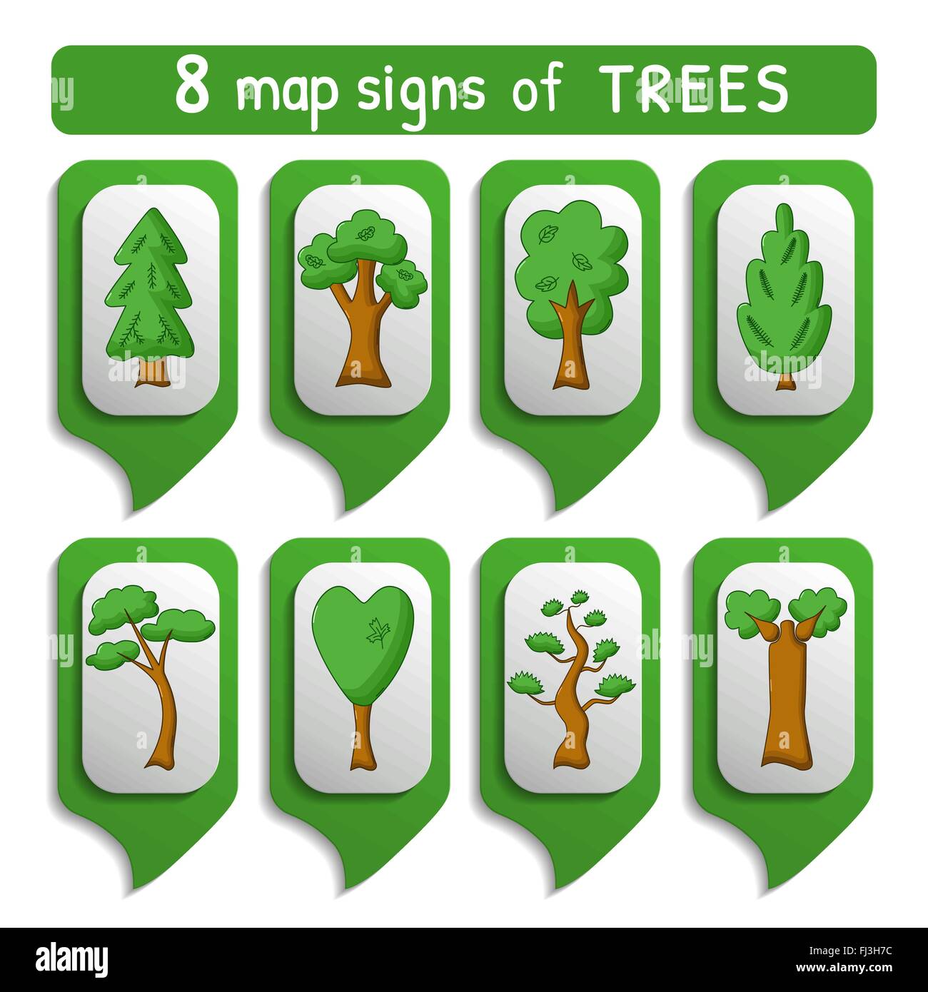 Ensemble d'arbres site signes en cartoon style Illustration de Vecteur