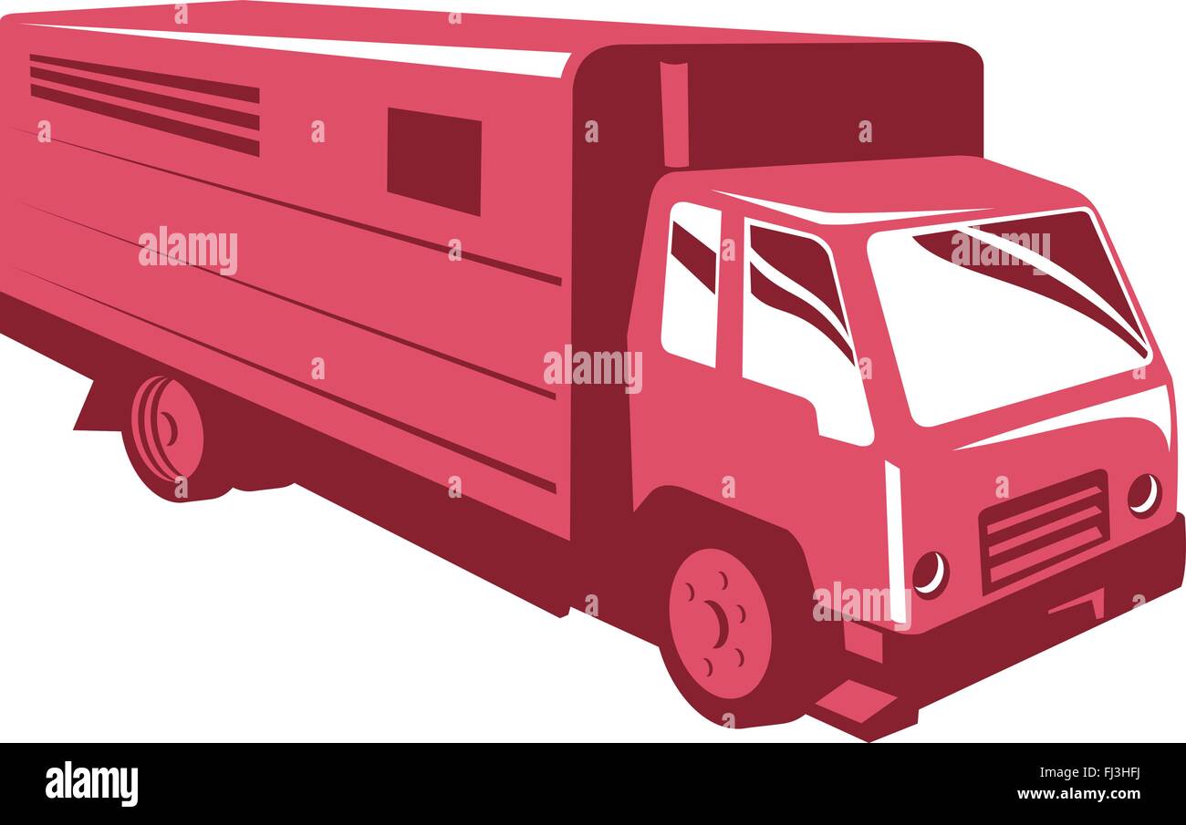 Vector illustration d'un camion-remorque à cheval du point de vue de l'avant fait en style rétro. Illustration de Vecteur