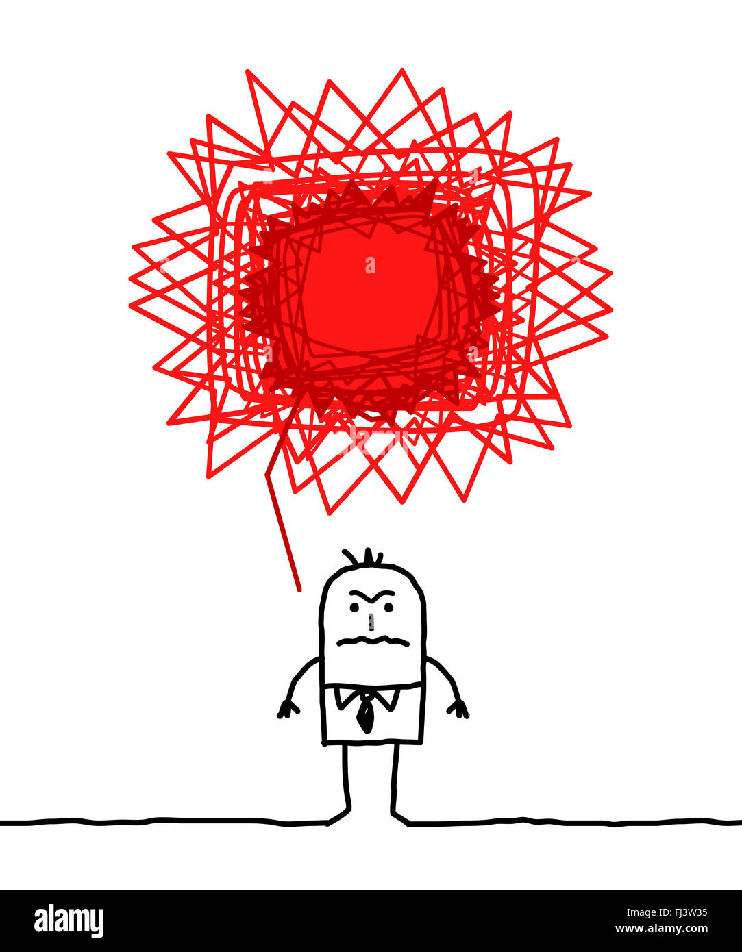 Homme en colère Avec doodle panneau rouge Banque D'Images