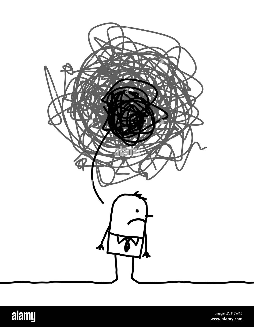 L'homme déprimé avec doodle panneau noir Banque D'Images