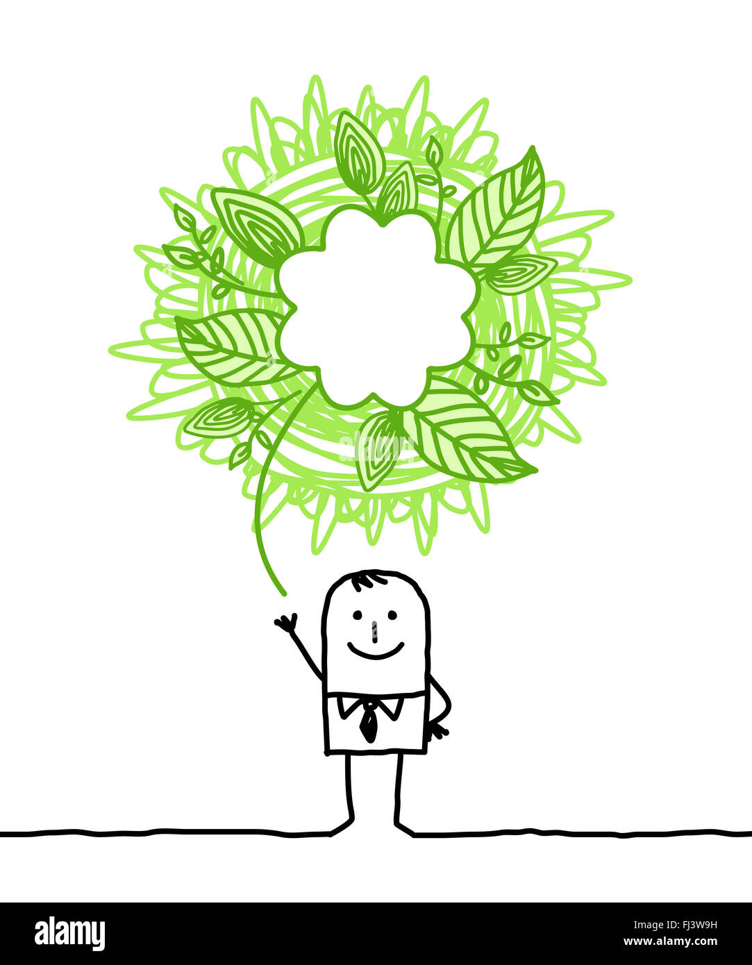 Ecologic homme Avec doodle panneau vert Banque D'Images