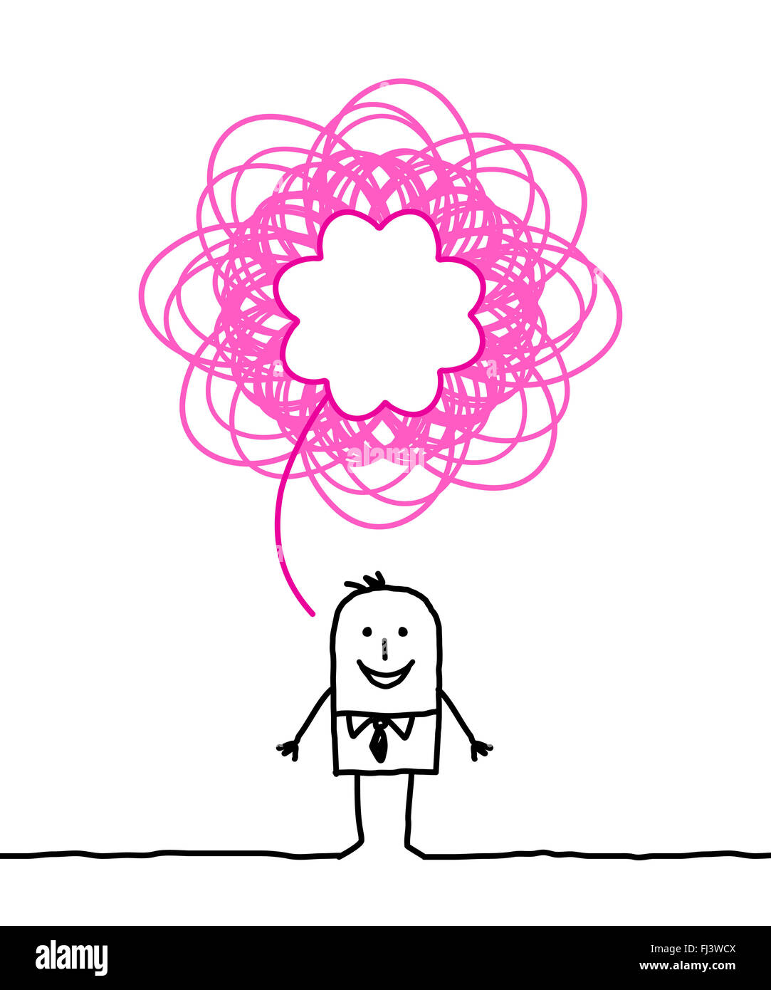 Homme heureux avec doodle signe rose Banque D'Images