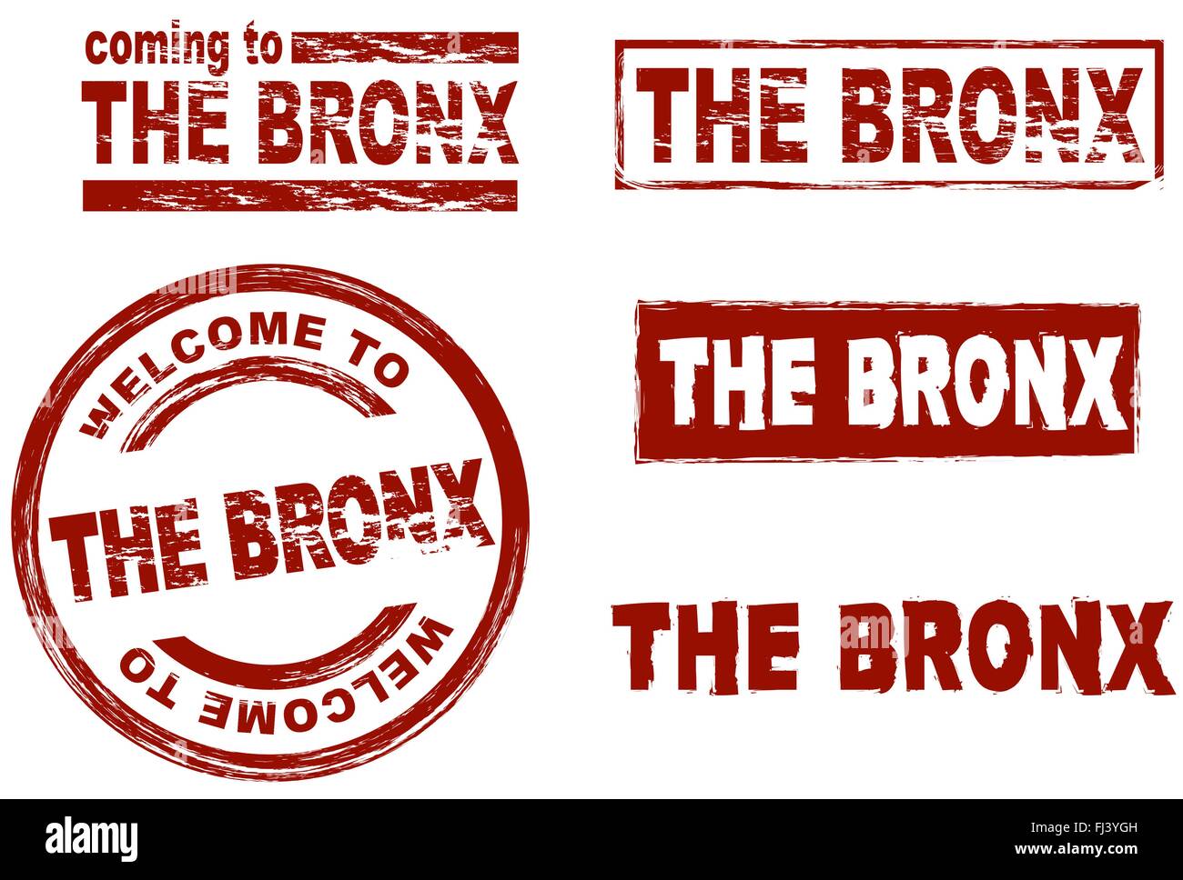 Ensemble de timbres d'encre stylisé montrant la ville de la Bronx Illustration de Vecteur