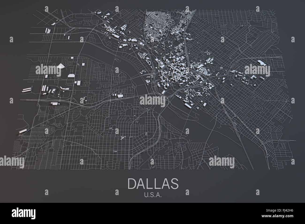 Dallas, USA, de la vue de la carte, la carte en négatif, Banque D'Images