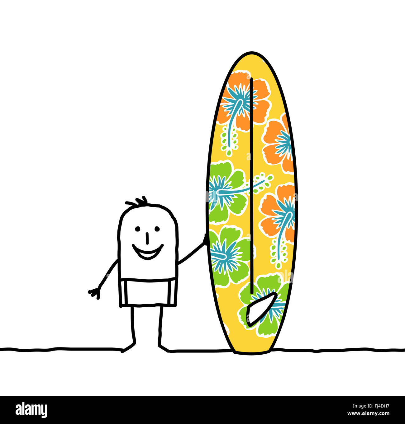 L'homme dessin animé avec des surf Banque D'Images