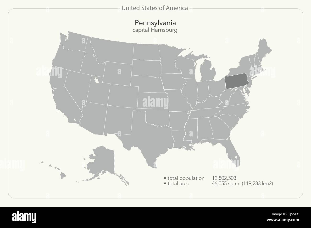 États-unis d'Amérique site isolé et Pennsylvania State territoire. vector USA cartes politiques géographiques modèle de page. Illustration de Vecteur