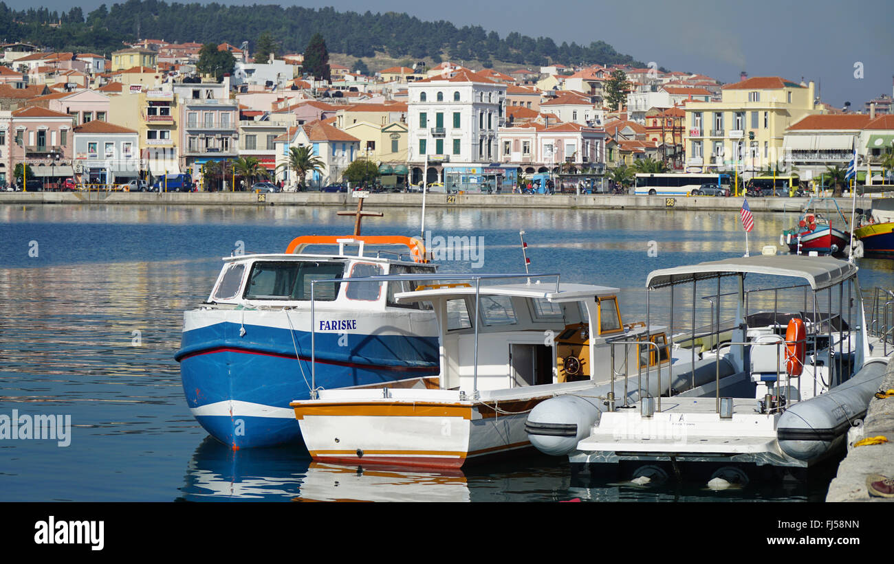 Lesbos est la capitale de Lesbos. Le centre de la ville. Bay. Vue sur le front de mer. Banque D'Images