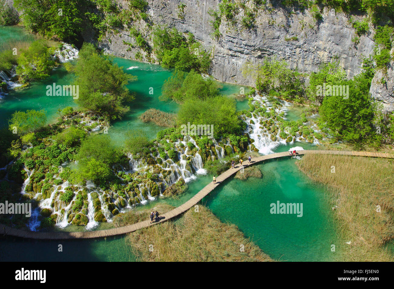 Les lacs de Plitvice avec cascades, la Croatie, le parc national des Lacs de Plitvice Banque D'Images