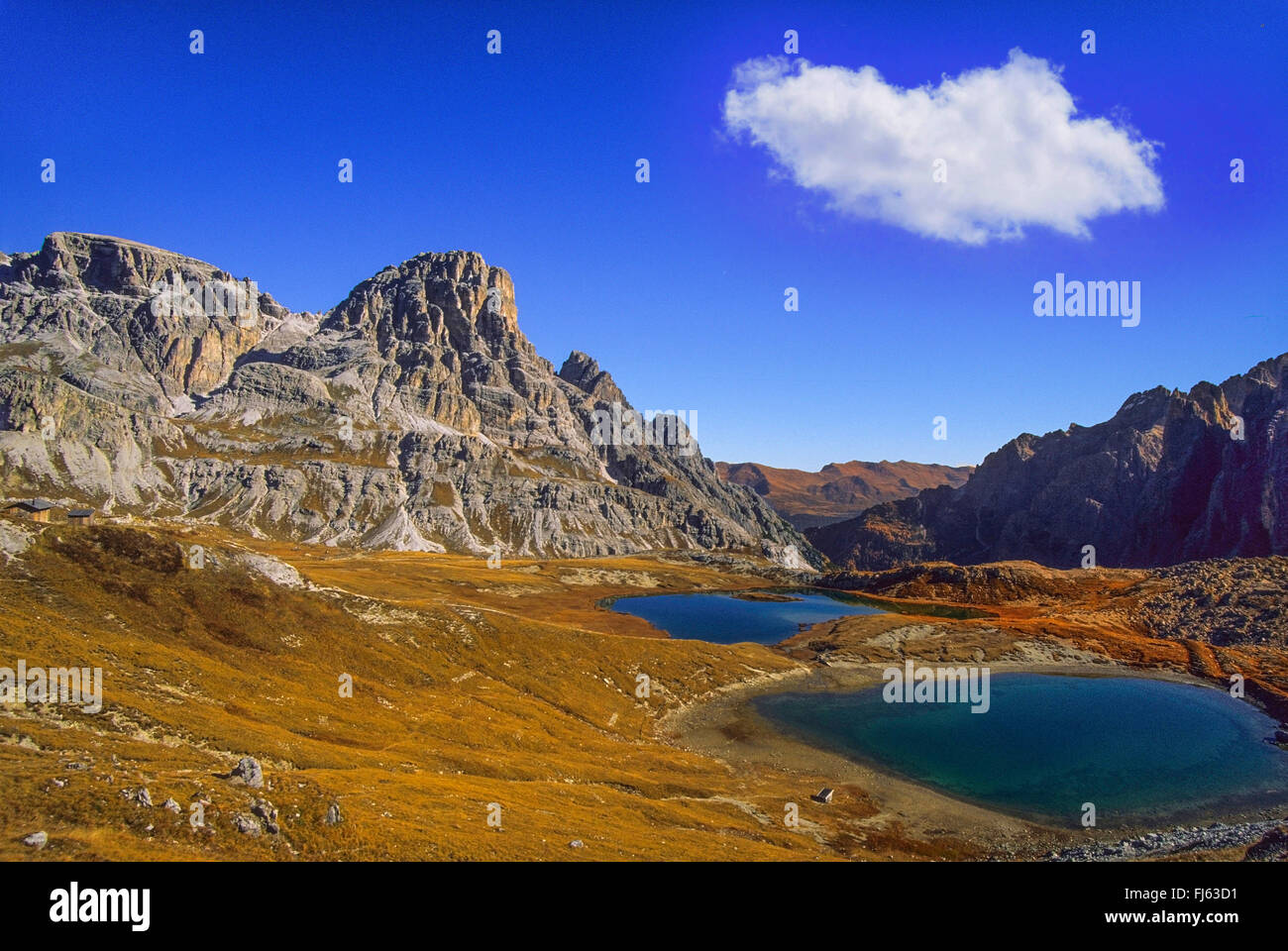 Lacs près de la DREI Zinnen-Hut, Italie, Dolomites Tyrol du Sud, Banque D'Images