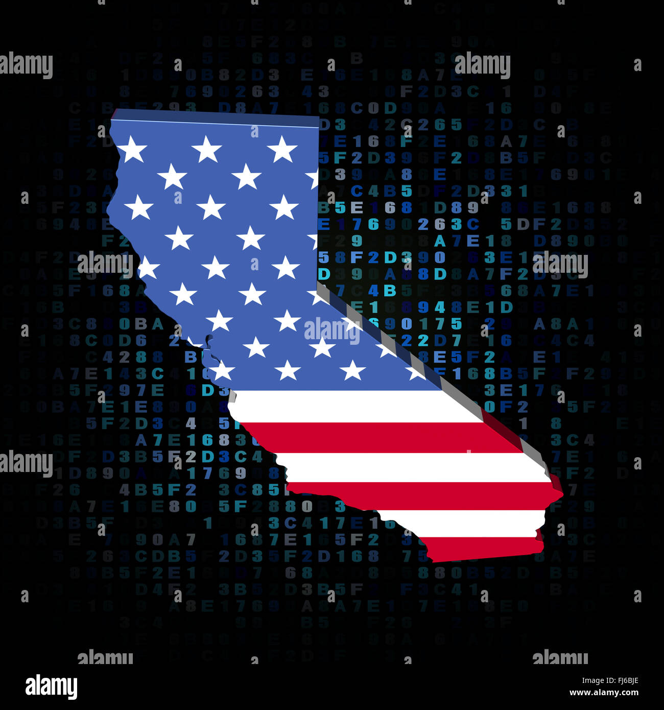 Californie carte drapeau sur code hex illustration Banque D'Images