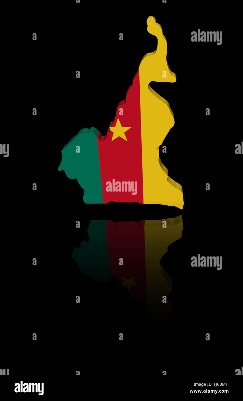 Cameroun carte drapeau avec réflexion illustration Banque D'Images