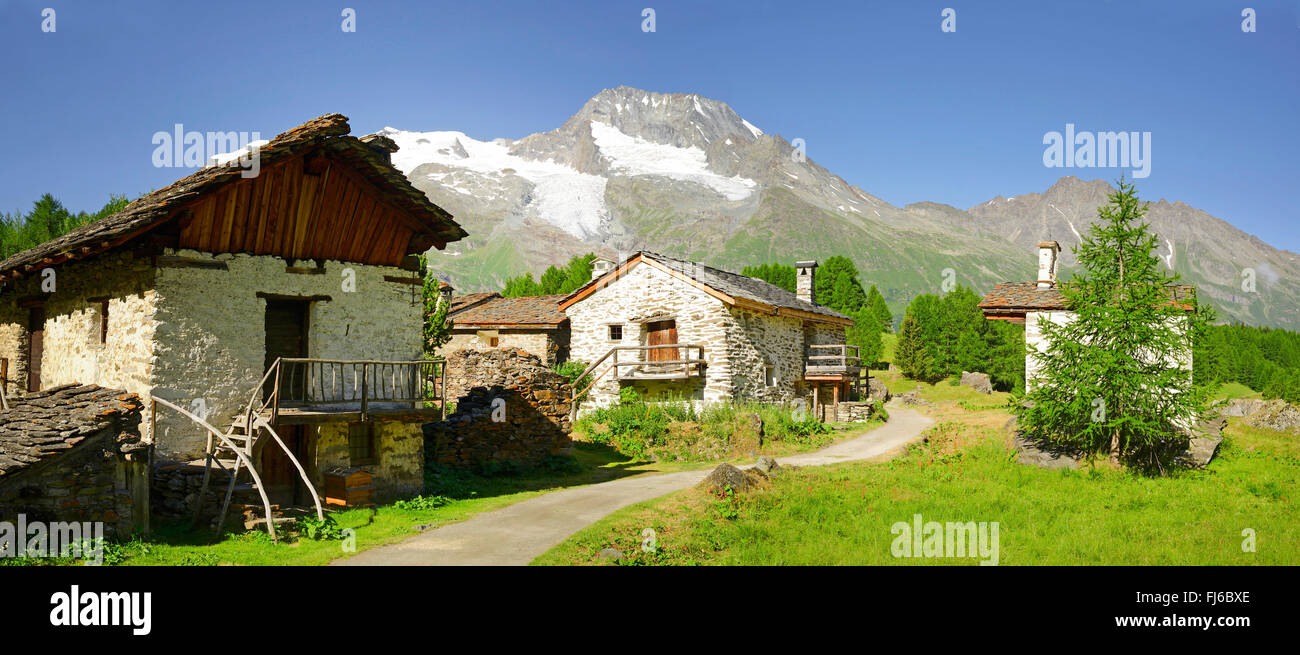Village de montagne à l'arrière le Monal le mont Pourri, France, Savoie, Monal Banque D'Images