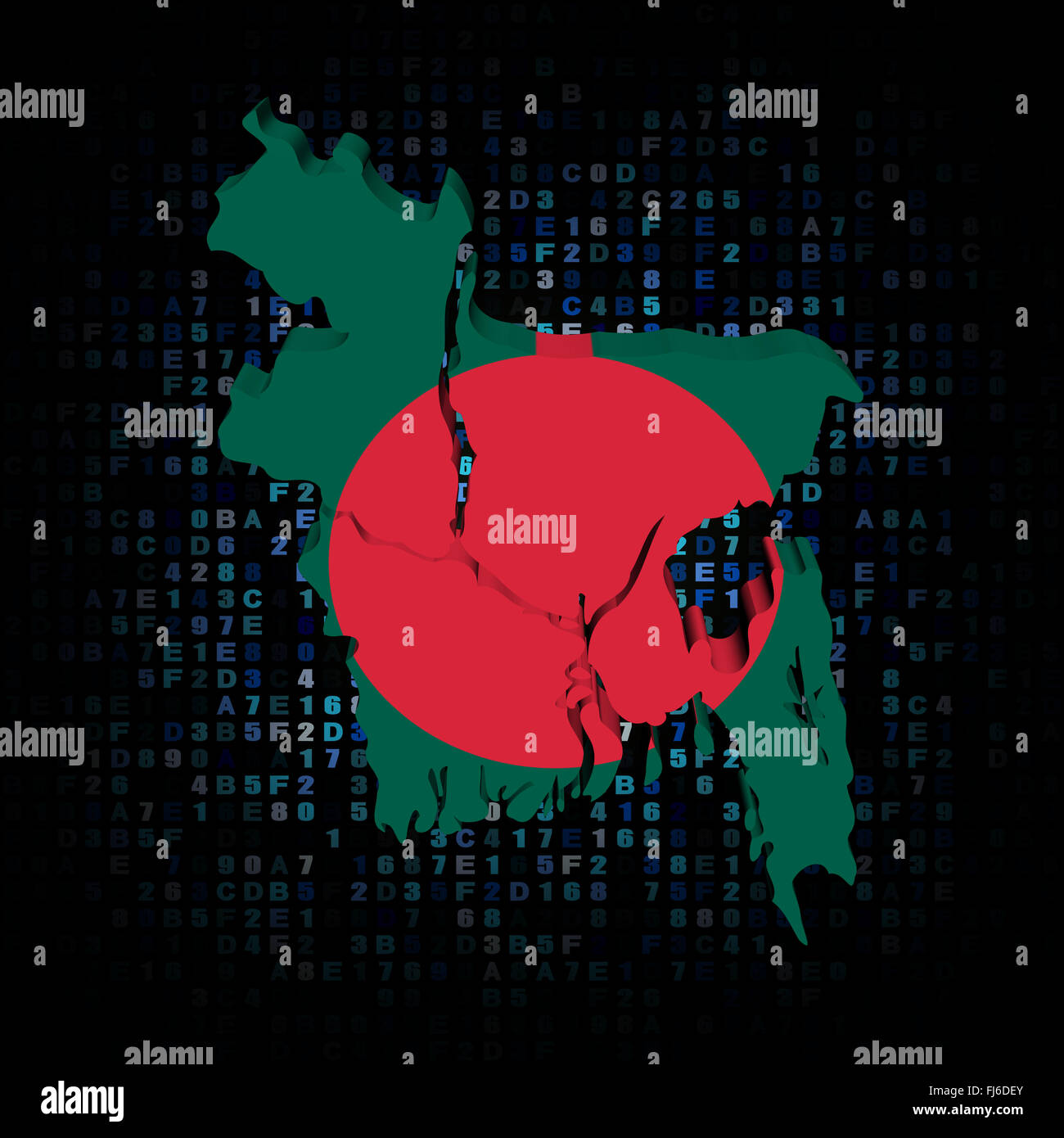 Le Bangladesh carte drapeau sur code hex illustration Banque D'Images