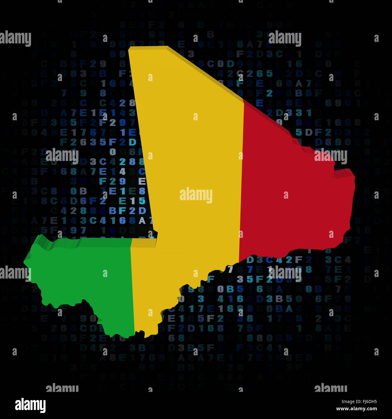 Mali carte drapeau sur code hex illustration Banque D'Images
