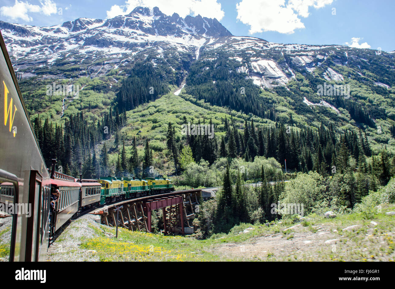 White Pass & Yukon Route Railroad en direction de Skagway, Alaska Banque D'Images