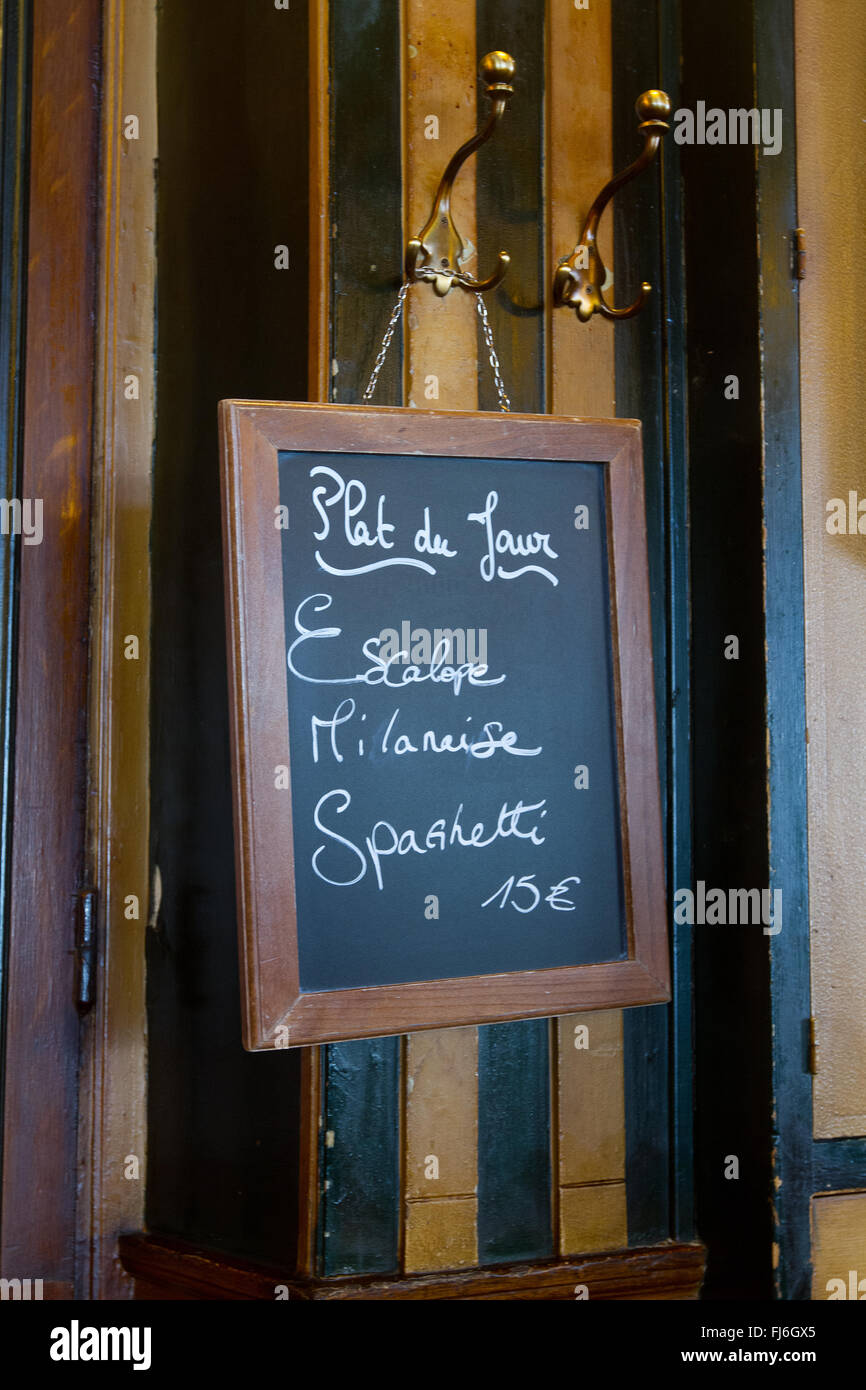 Parisian restaurant menu du jour Banque D'Images
