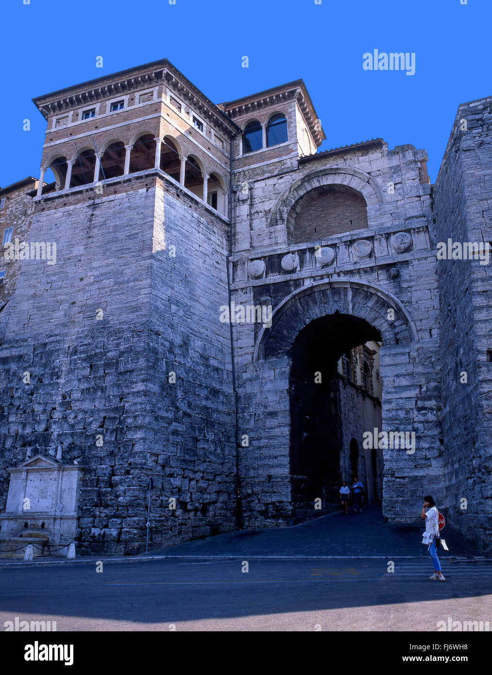 Arc étrusque (Porta Augusta), Perugia, Perugia, Ombrie Province Région, Italie Banque D'Images