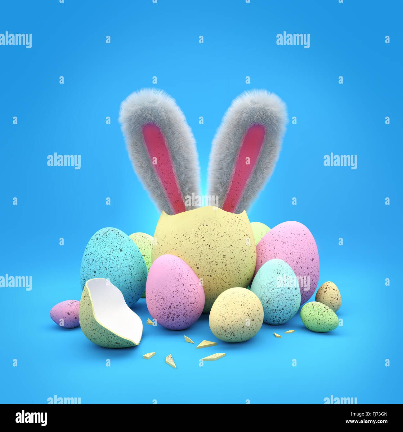 Lapin de Pâques. Les œufs en chocolat de Pâques avec un lapin l'éclosion d'un oeuf de pâques ! Banque D'Images