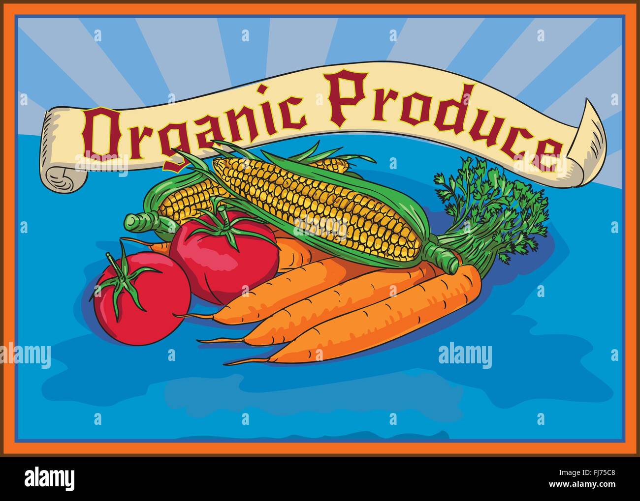 Style aquarelle illustration d'une récolte de cultures avec des produits bio label situé à l''intérieur de forme carrée. Illustration de Vecteur