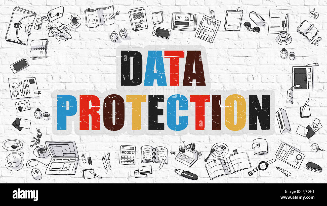 Concept de protection des données. Multicolor sur White Brickwall. Banque D'Images