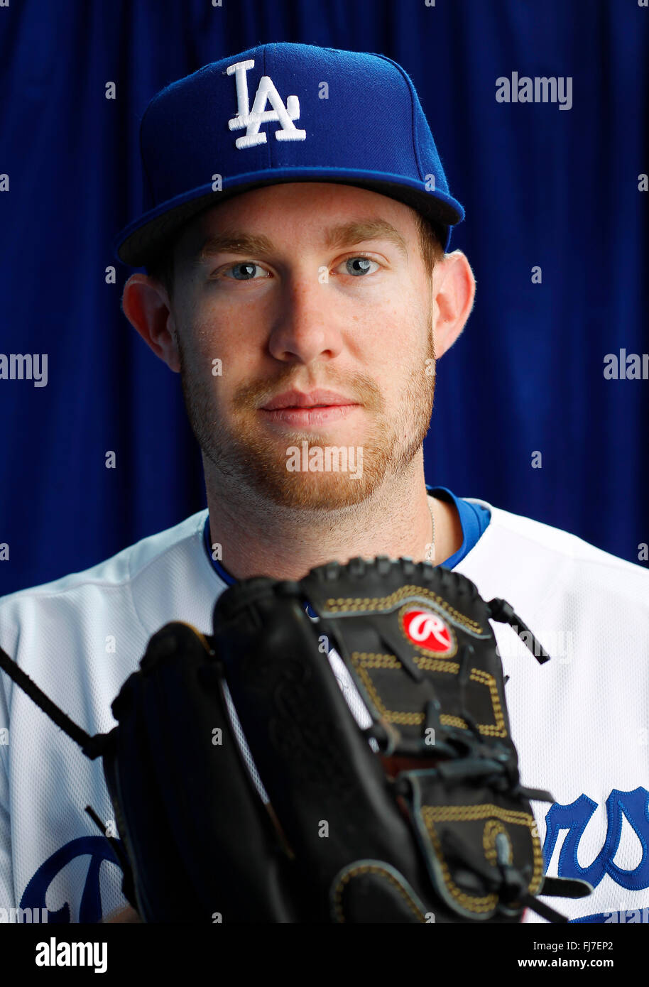 Glendale, AZ, États-Unis d'Amérique. Feb 27, 2016. GLENDALE, AZ - février 27, 2015 - Los Angeles Dodgers | Jacob pitcher Rhame.| Photo prise lors de la journée de la photo à l'éviter l'entraînement de printemps des Ranch-Glendale Camelback installation. (K.C. Alfred/ San Diego Union-Tribune © K.C. Alfred/U-T San Diego/ZUMA/Alamy Fil Live News Banque D'Images