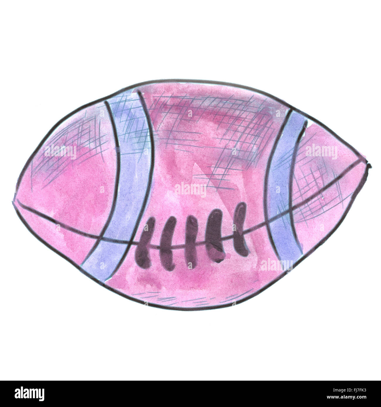 Ballon de rugby rose cartoon fait main aquarelle isolés Banque D'Images