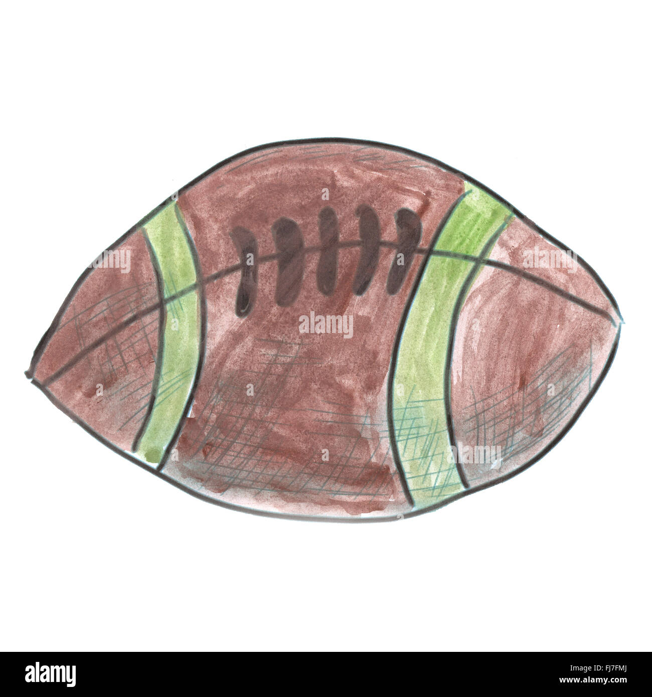 Brown rugby ball cartoon fait main aquarelle isolés Banque D'Images