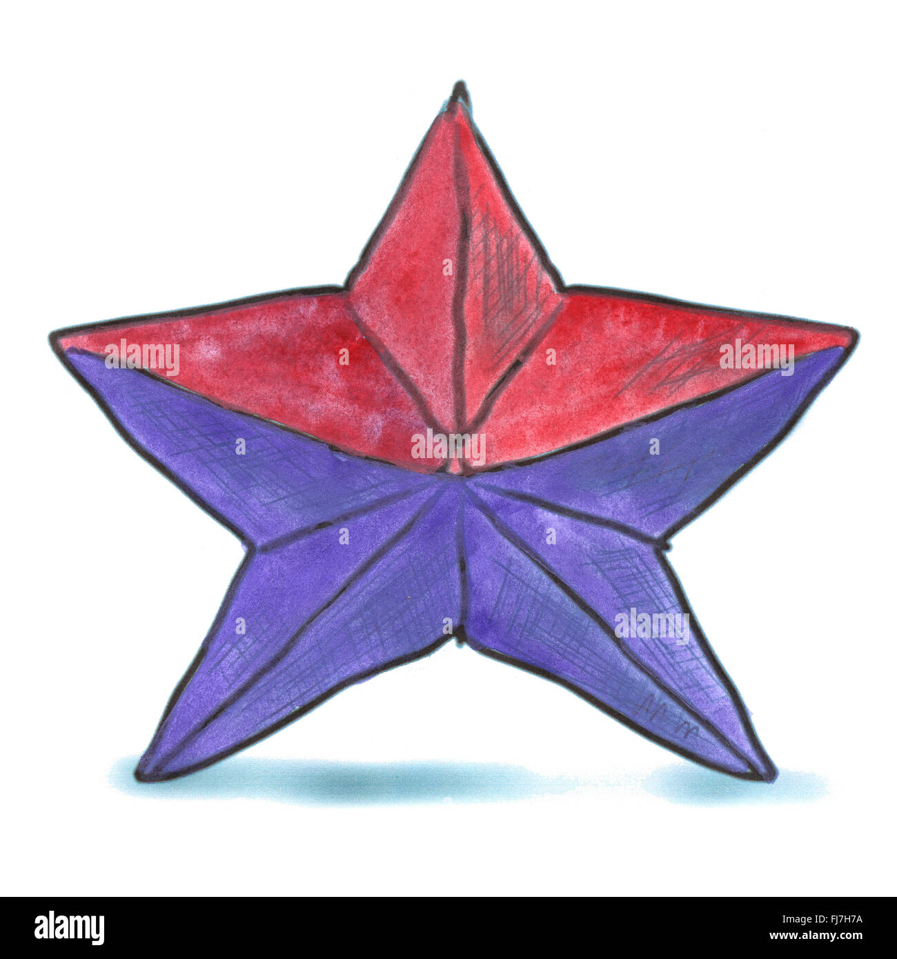 Rouge Bleu star cartoon isolés aquarelle Banque D'Images