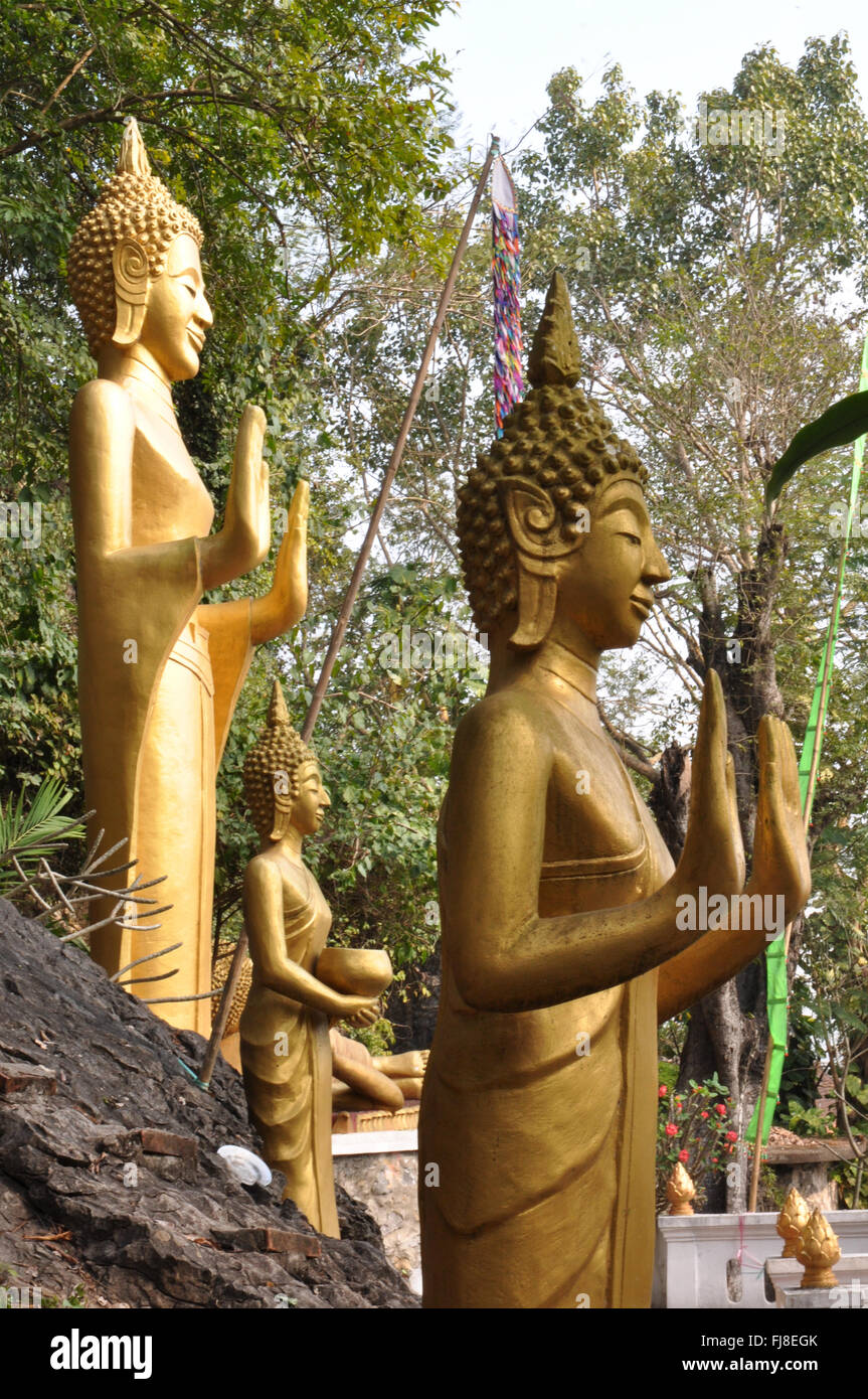 Les statues de Bouddha, Phu Si Hill, Luang Prabang, Laos, Asie de l'Est Banque D'Images