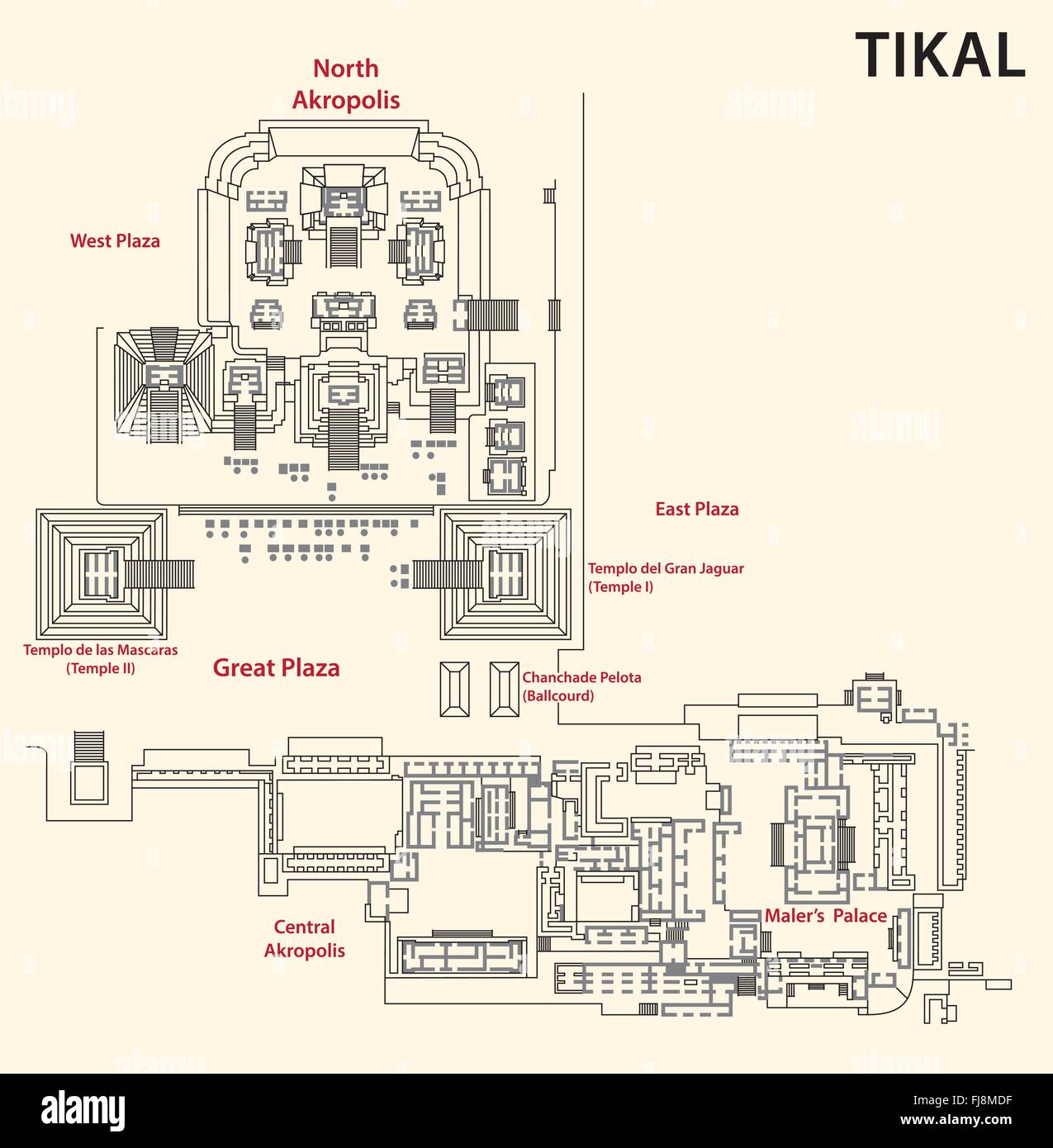 Carte de Tikal, Guatemala Illustration de Vecteur