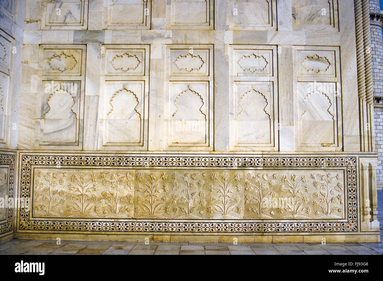 Motifs végétative sur mur Taj Mahal, Agra, Delhi, Inde, Asie Banque D'Images
