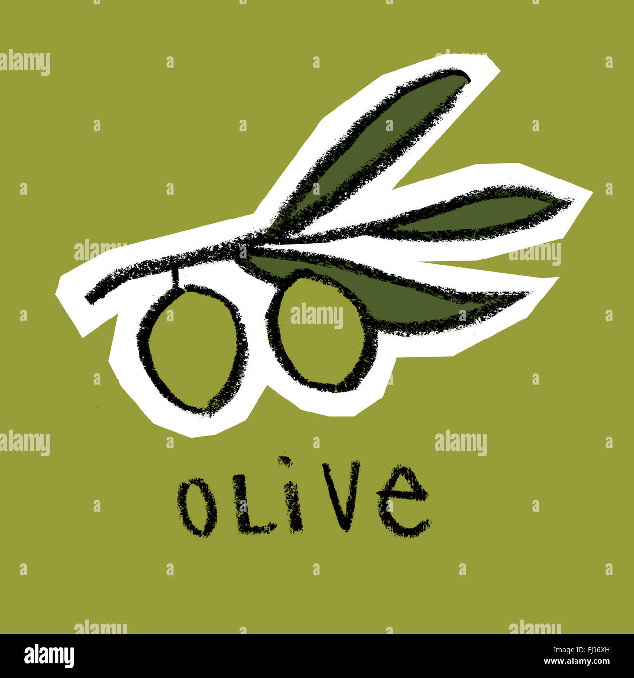 Branche d'olivier sur fond vert Banque D'Images