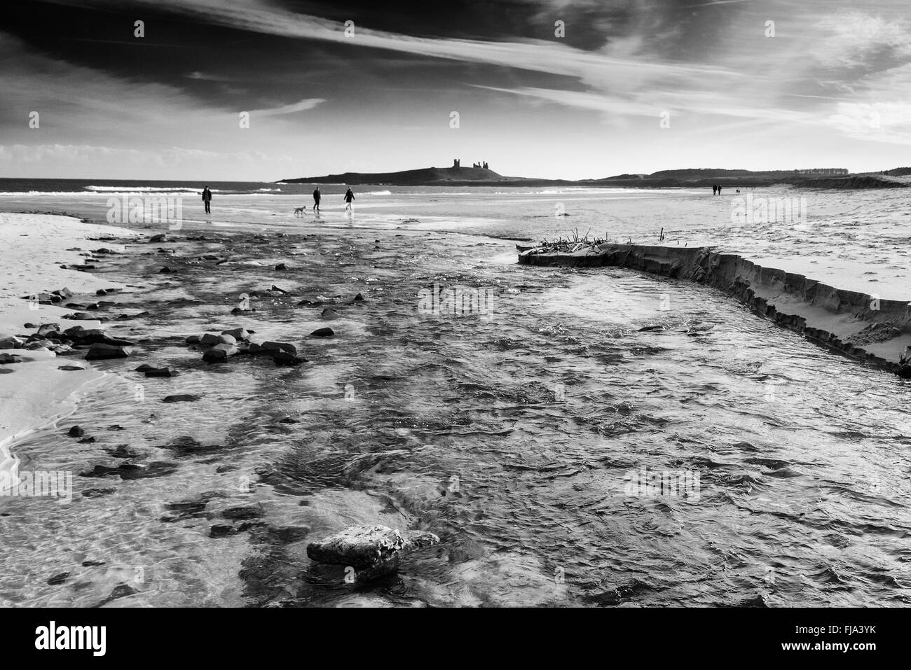 Château de Dunstanburgh du Embleton brûler près de Newton sur le bas de la côte de Northumberland Banque D'Images