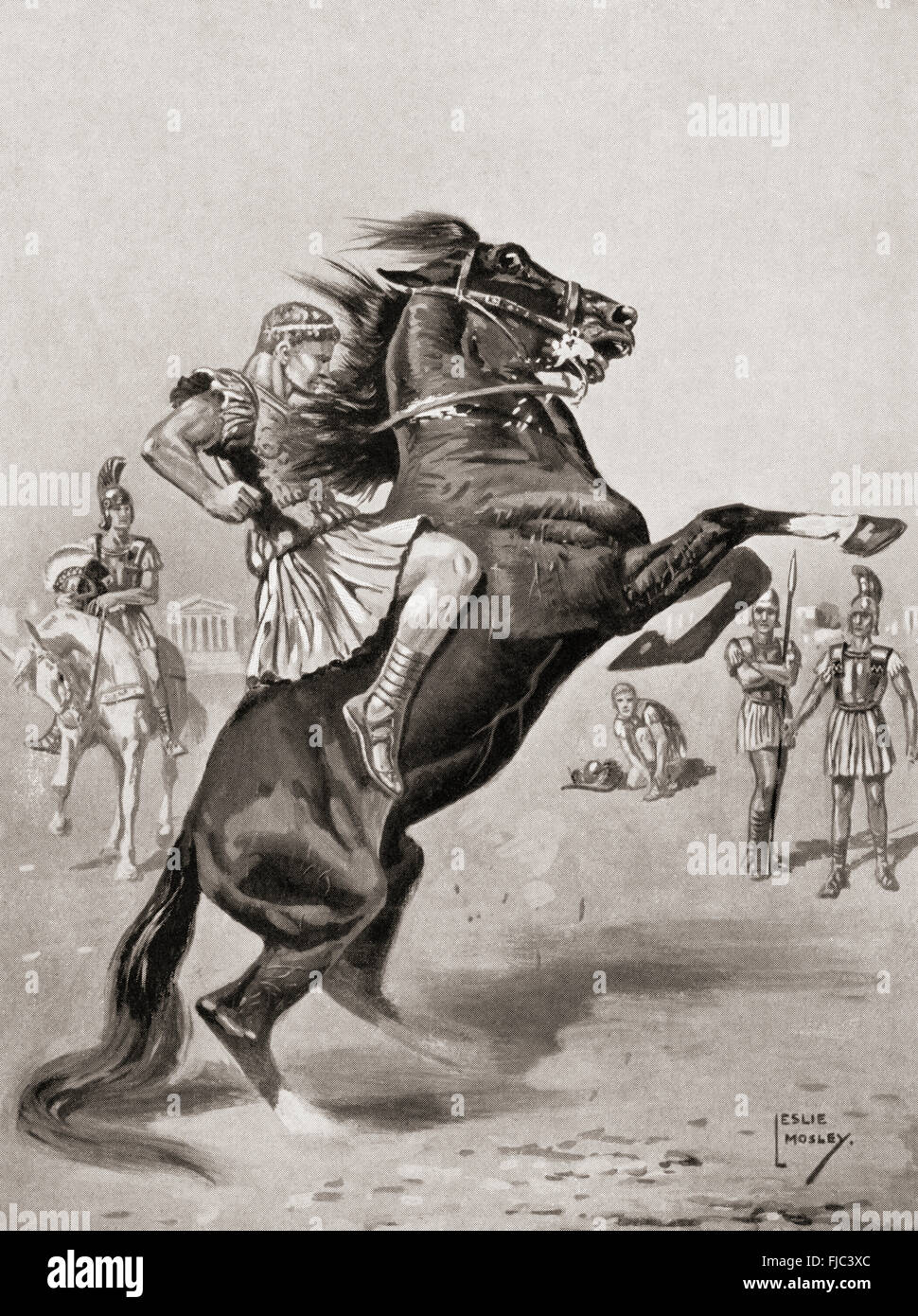 La mégère Bucephalus par Alexandre le Grand, 4ème siècle avant JC. Alexandre III de Macédoine, 356 BC - 323 BC, communément connu sous le nom de Alexandre le Grand. Banque D'Images