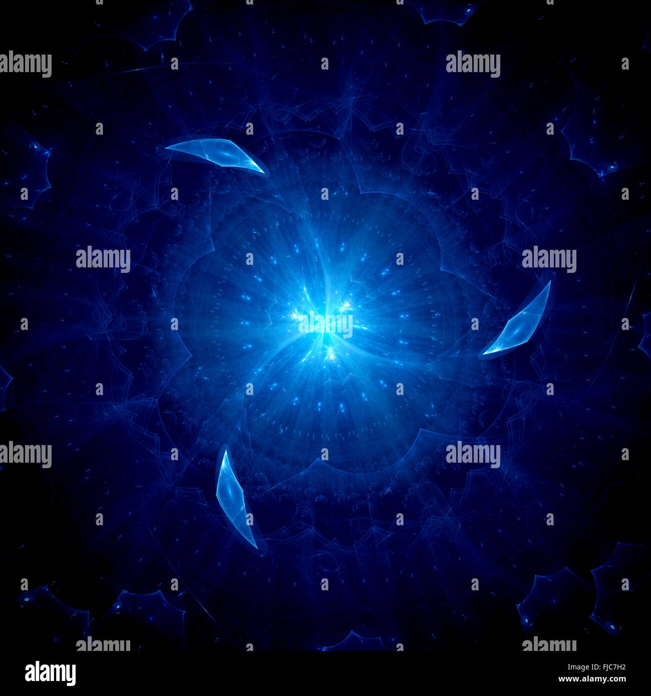 Éléments lumineux bleu dans l'espace, générée par ordinateur abstract background Banque D'Images