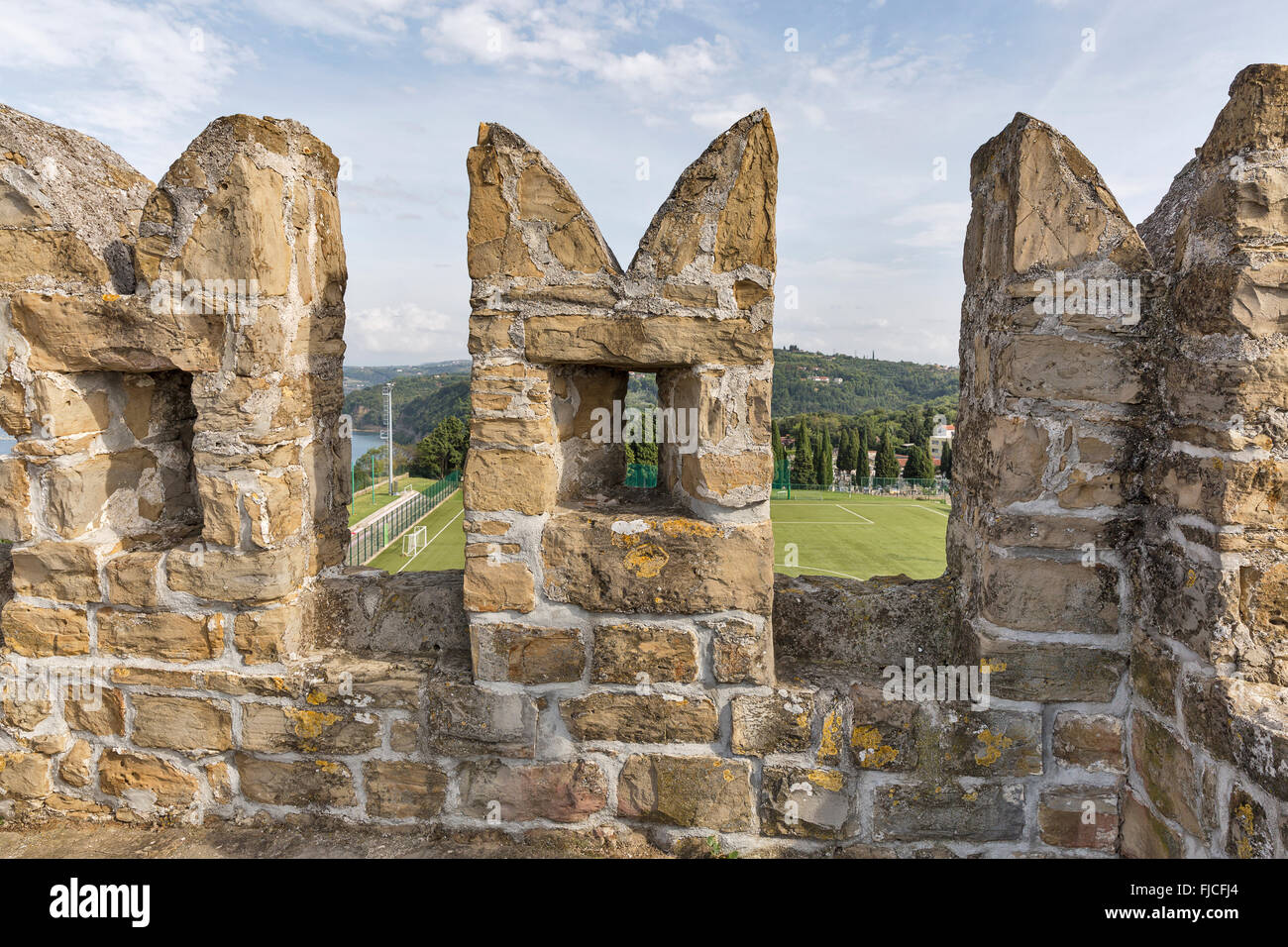 La vieille ville de Piran, Slovénie murs fortifié médiéval. Banque D'Images