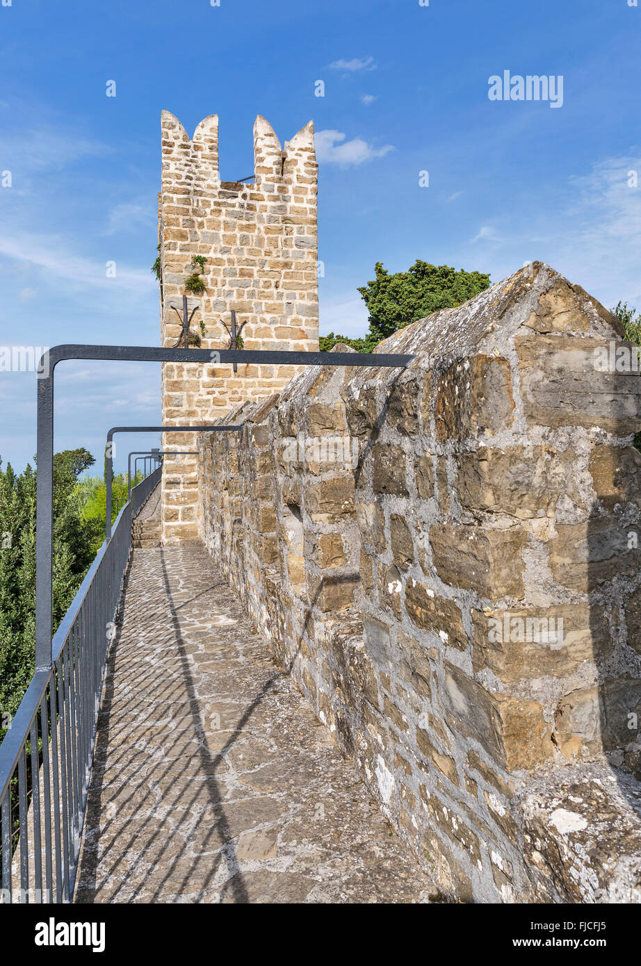 La vieille ville de Piran, Slovénie murs fortifié médiéval. Banque D'Images