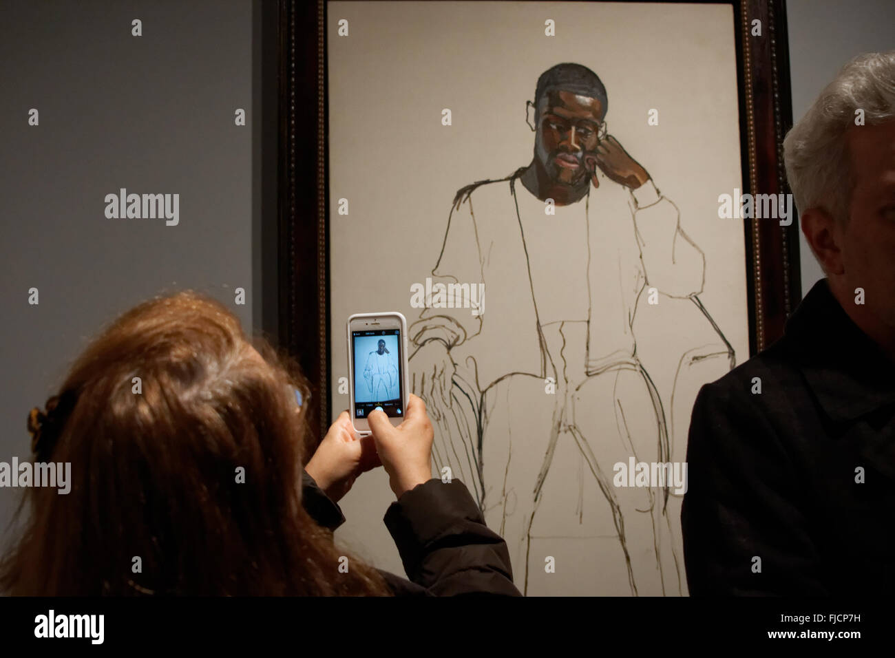 New York, NY, USA, 01 mars 2016 - Le 1 mars, le Metropolitan Museum of Art a ouvert sa nouvelle position, la rencontré Breuer, à la presse. Installé dans un bâtiment conçu par l'architecte Marcel Breuer pour le Whitney Museum of American Art, le rencontré Breuer sur Madison Avenue et la 75e Rue (près du bâtiment principal du Met), mettra en vedette l'expansion du Met l'art moderne et contemporain collection ainsi que des expositions, des résidences d'artistes et de spectacles. Credit : Terese Loeb Kreuzer/Alamy Live News Banque D'Images