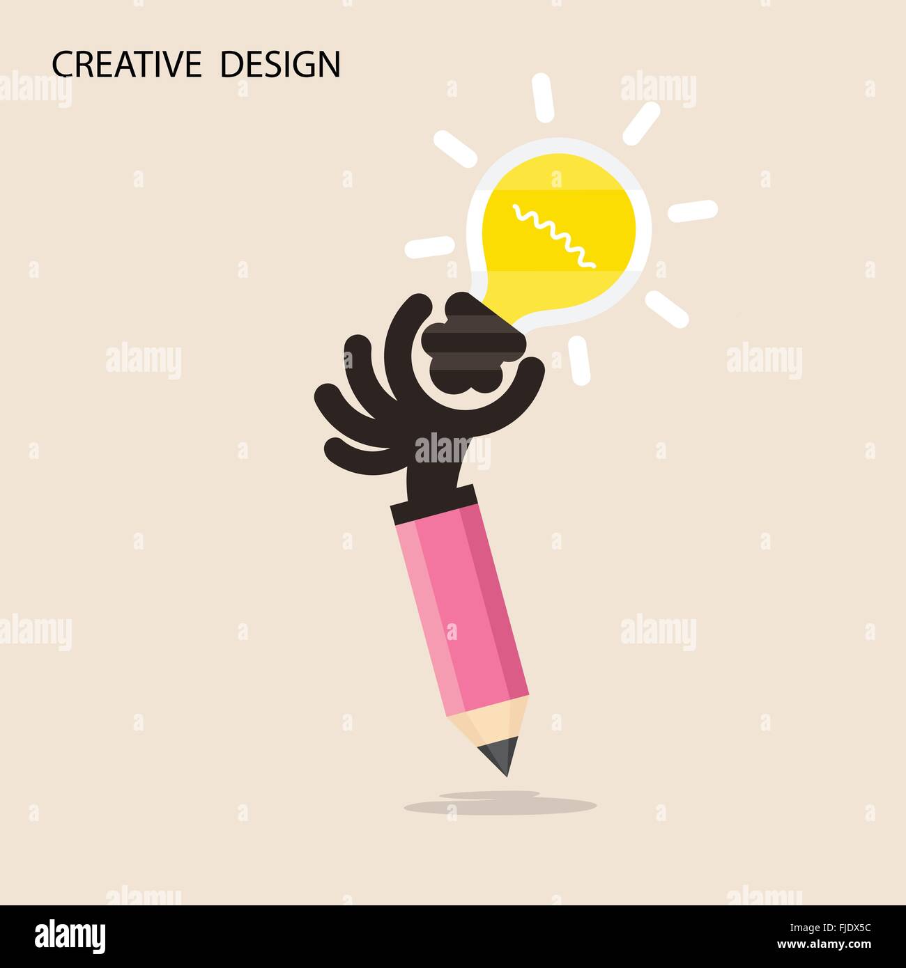 Idée créative et ampoule crayon icône main,modèle plat.Concept d'idées d'inspiration, l'innovation, l'invention Illustration de Vecteur