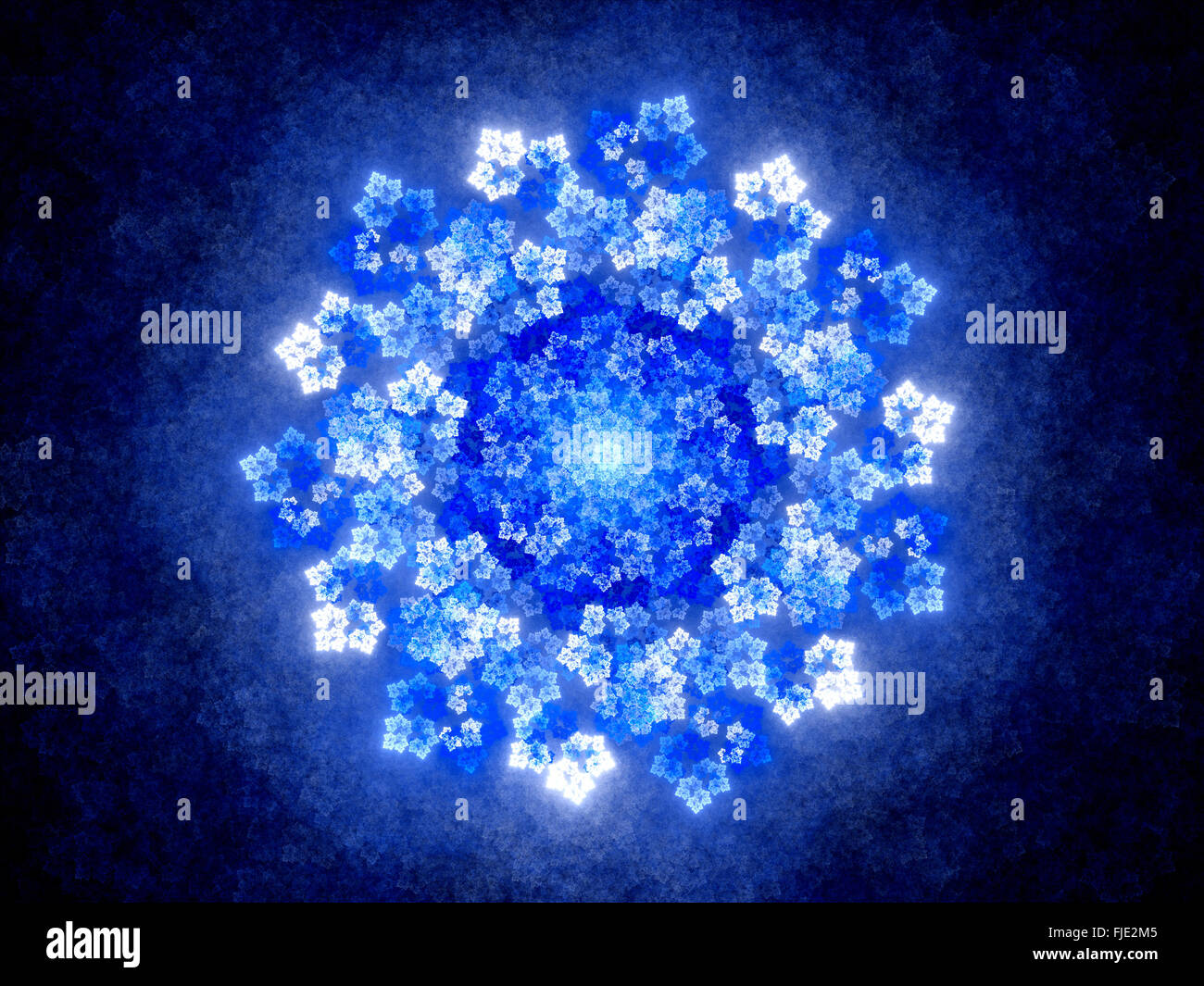 Mandala crystal lumineux bleu dans l'espace, générée par ordinateur abstract background Banque D'Images