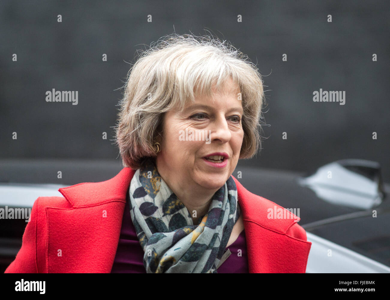 Theresa Mai,ministre de l'intérieur au 10 Downing street, pour une réunion du cabinet Banque D'Images
