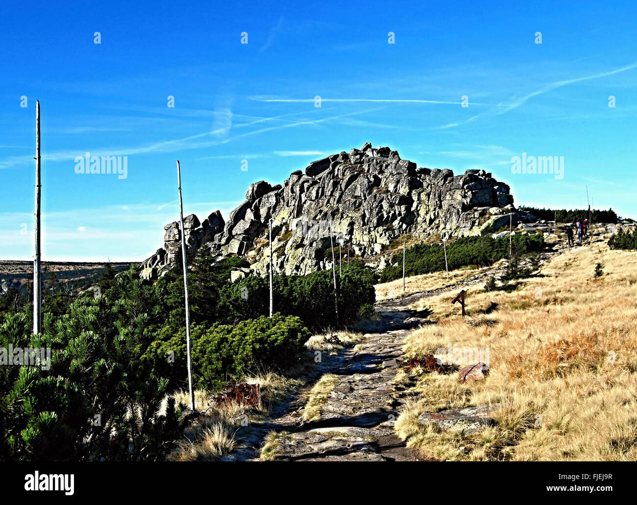 Rock formation sur colline appelée Muzske kameny-tchèque sur les frontières polonaises dans les montagnes Krkonose près de Spindleruv Mlyn resort Banque D'Images