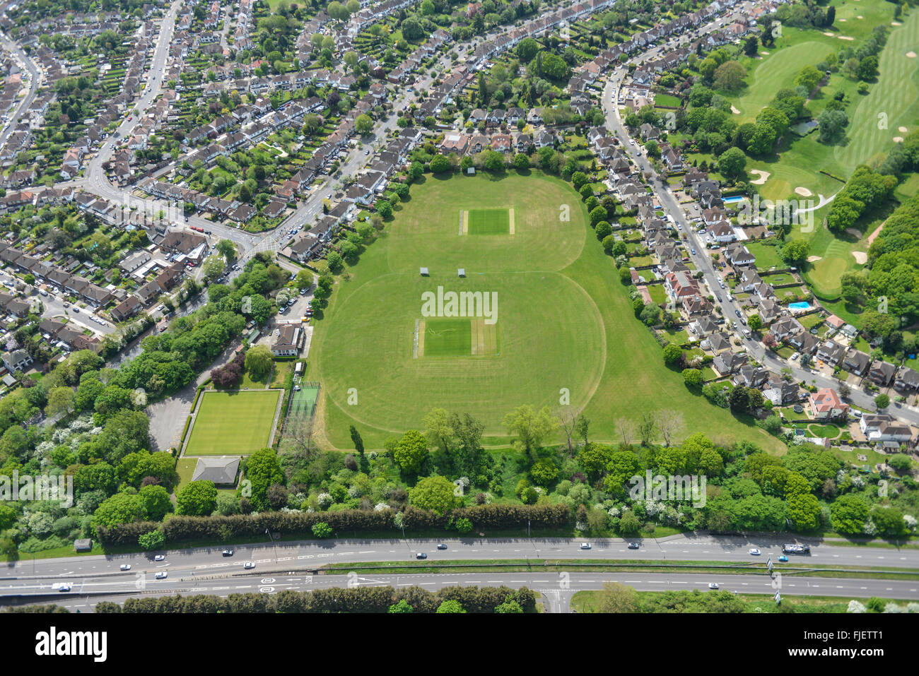 Une vue aérienne du terrain de sport, parc Gidea Havering, Grand Londres Banque D'Images