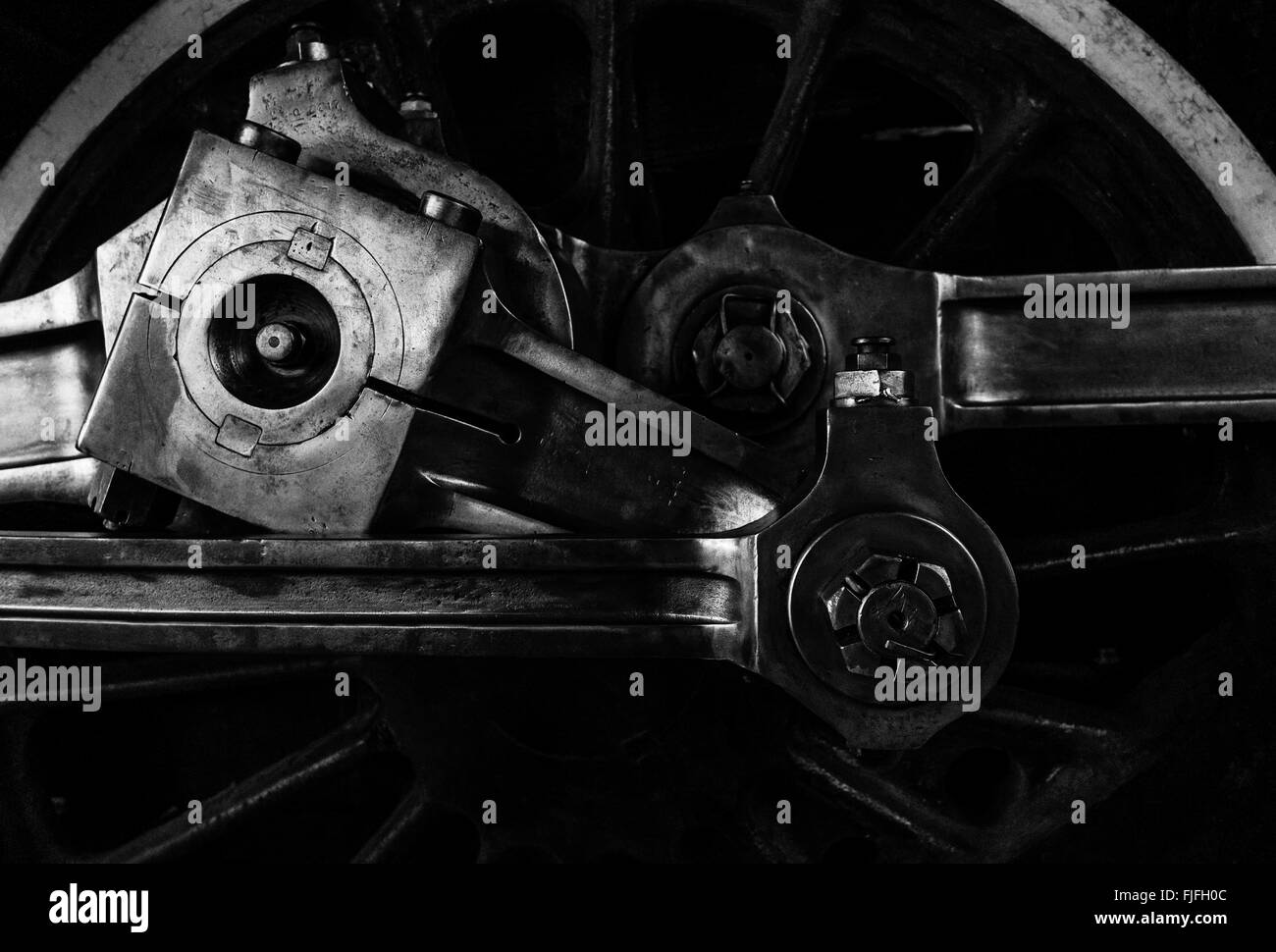 Images à l'horizontale du paysage montrant le détail d'une roue d'entraînement de locomotives vintage et des engrenages de la musée des sciences et de la technologie d'Ottawa Banque D'Images